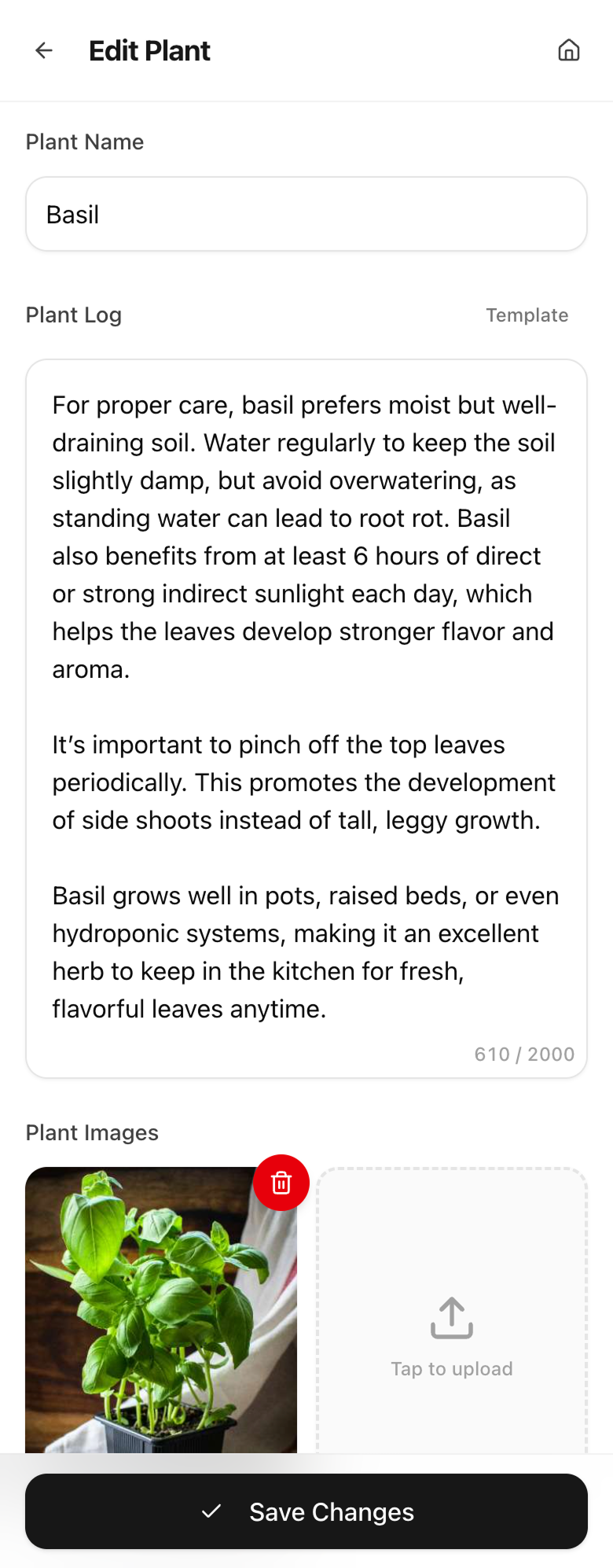 Edit Plant Information