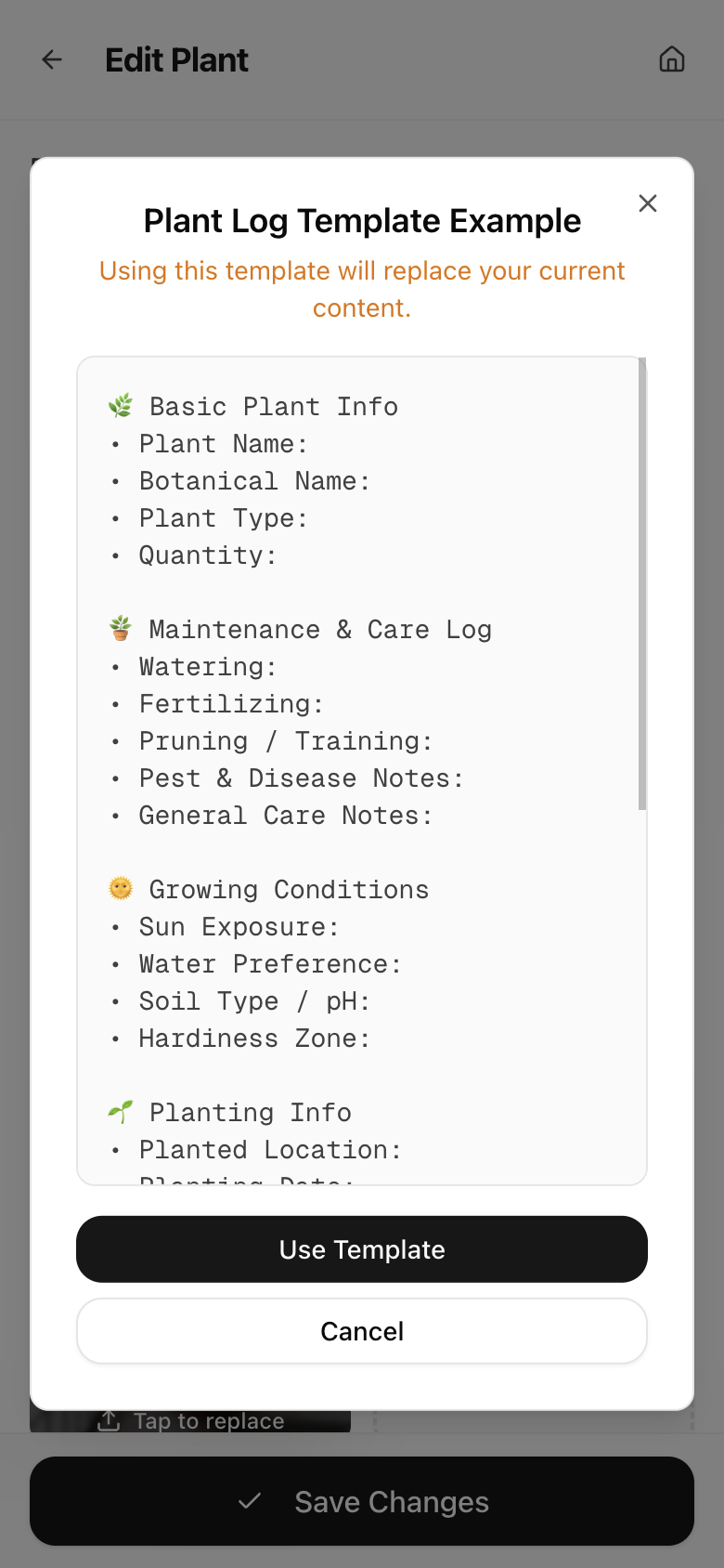 Plant Log Template