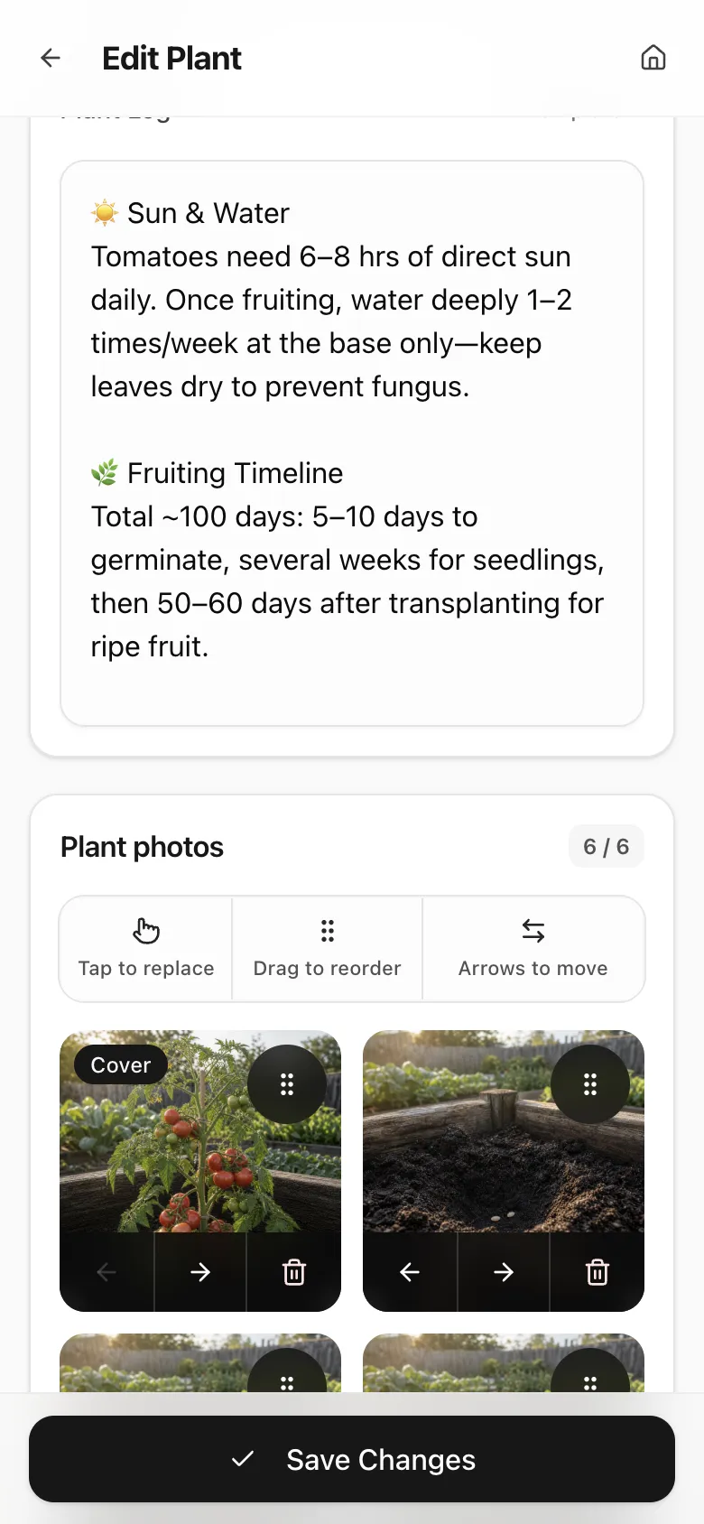 Plant edit page for updating record details