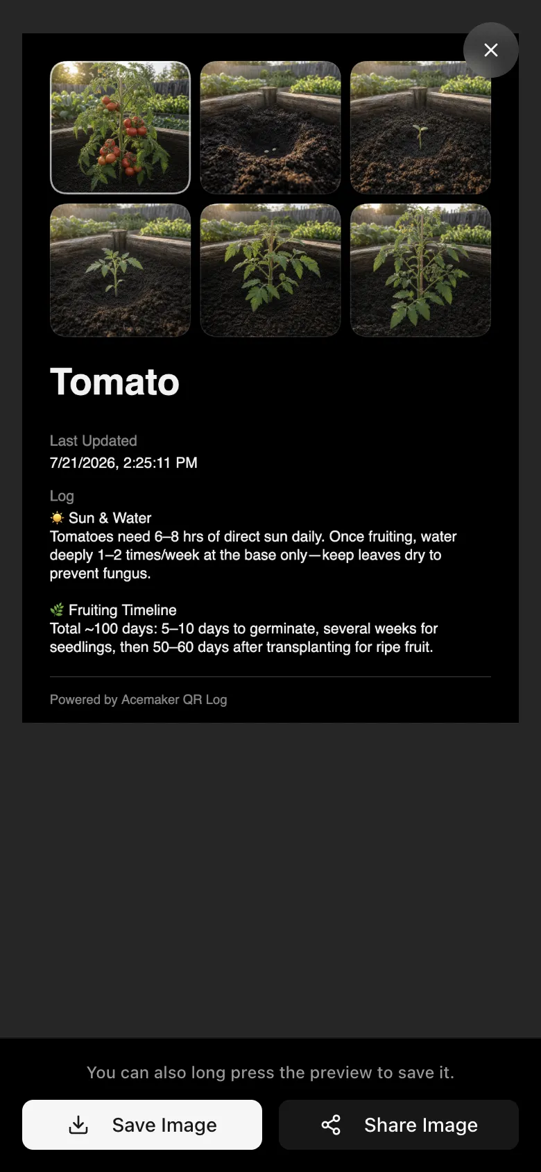 Plant sharing settings for choosing a public view