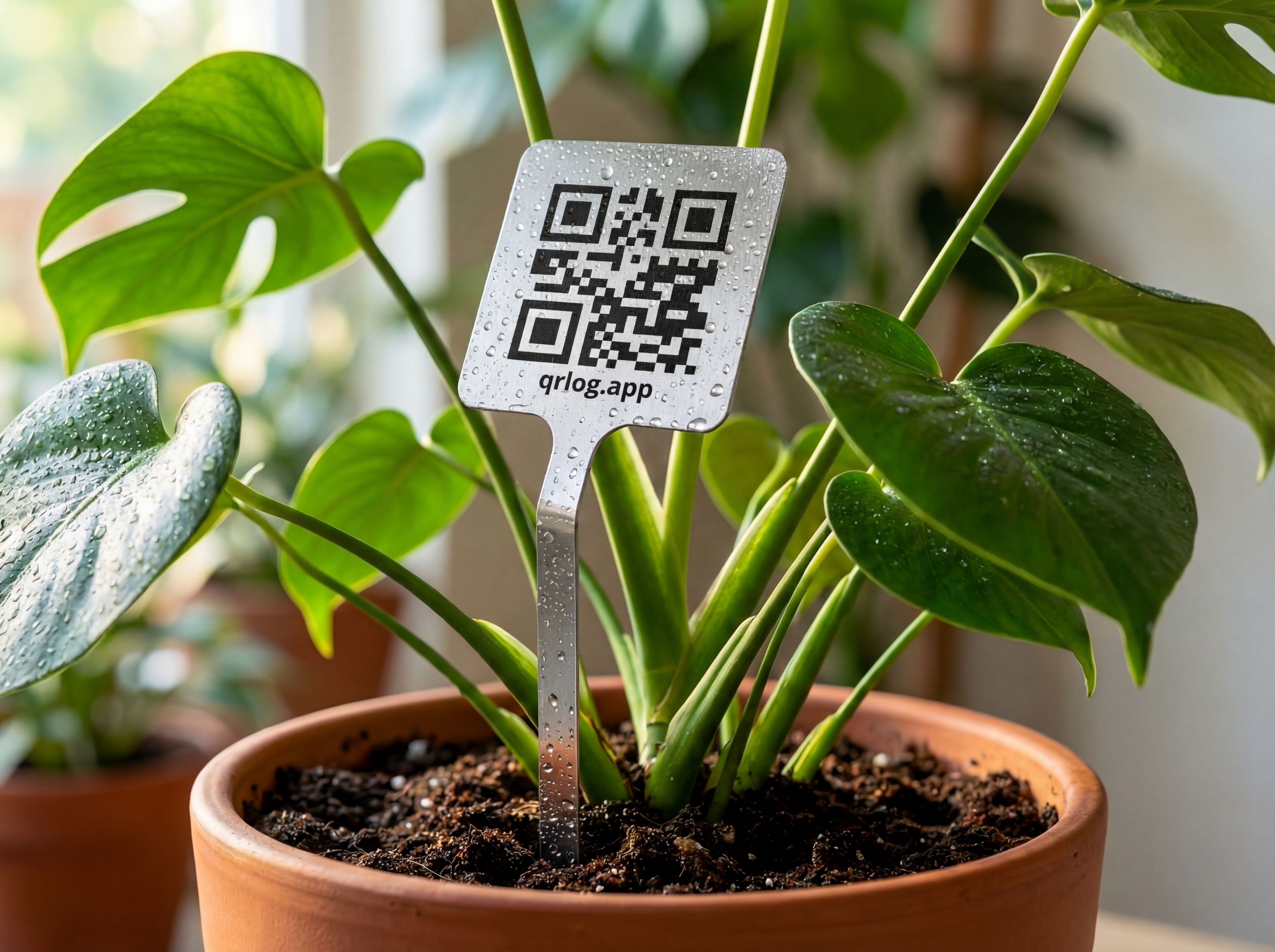 Premium Stainless Steel QR Plant Tag in Garden